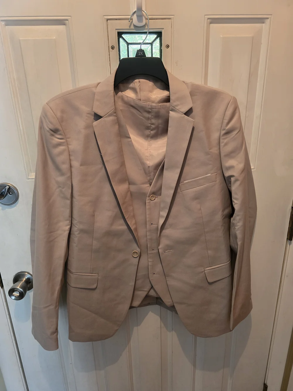 3 Piece Men's Tailored Beige Blazer and Vest Set With Pants